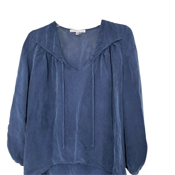Young Fabulous & Broke Blouse Blue Silky Balloon Sleeve V Neck Womens Size S Top - Picture 3 of 9